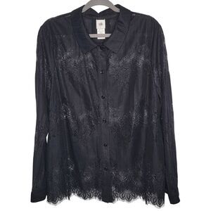 Cabi St. Regis Shirt Women's Size Large Lace Sheer Black Button Up Whimsigoth